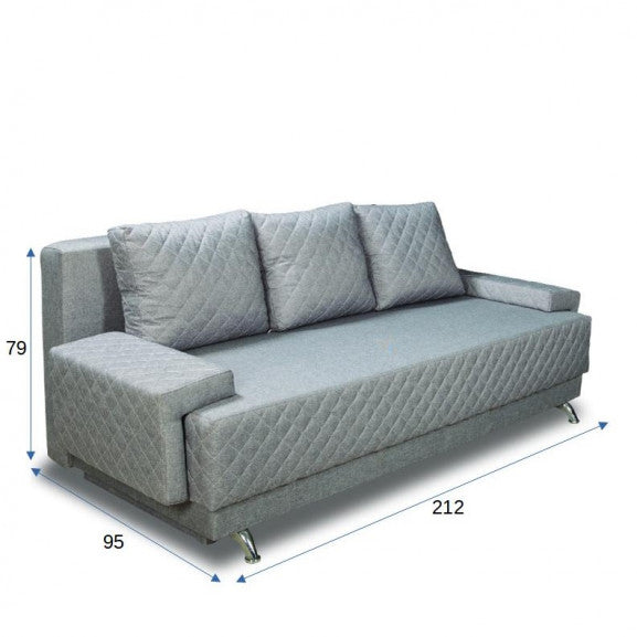 Canapea Extensibila Karla, 3 Locuri, Click Clack, Cu Lada De Depozitare, Argintiu, 212 x 95 x 79 Cm