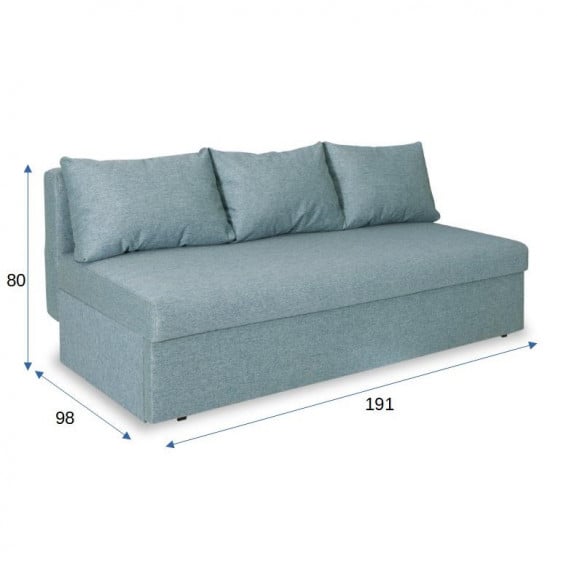 Canapea Extensibila Vario, Cu Lada Depozitare, 3 Locuri, Albastru, 80 x 191 x 98 Cm