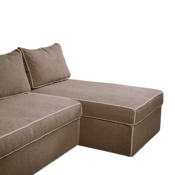 Coltar Extensibil Cu Lada New Modulo, Interschimbabil Stanga/Dreapta, Bej inchis Boucle, 220 X 80 X 155 Cm