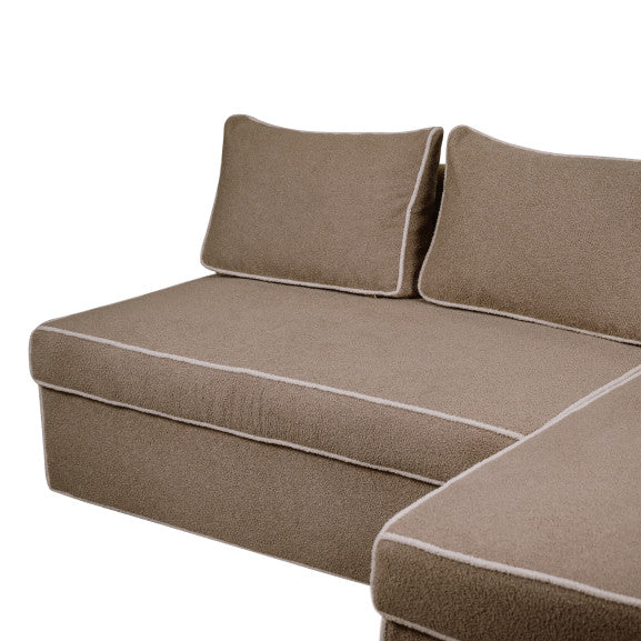 Coltar Extensibil Cu Lada New Modulo, Interschimbabil Stanga/Dreapta, Bej inchis Boucle, 220 X 80 X 155 Cm