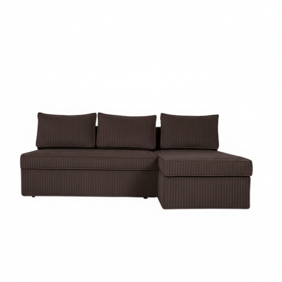 Coltar Extensibil Cu Lada New Modulo, Interschimbabil Stanga/Dreapta,Maro, Catifea raiata, 220 x 80 x 155 Cm