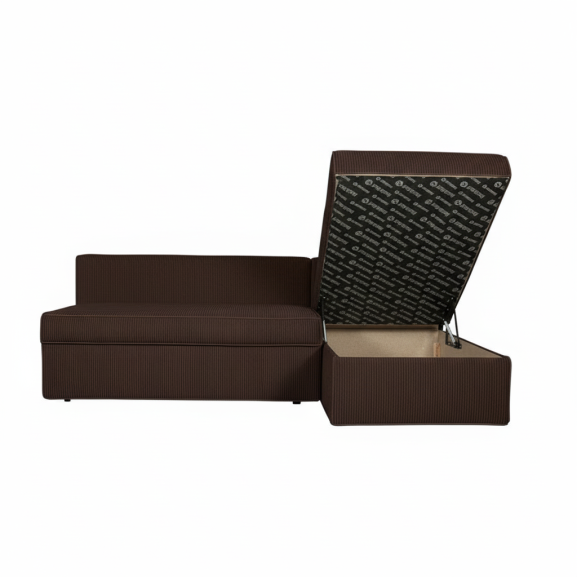 Coltar Extensibil Cu Lada New Modulo, Interschimbabil Stanga/Dreapta,Maro, Catifea raiata, 220 x 80 x 155 Cm