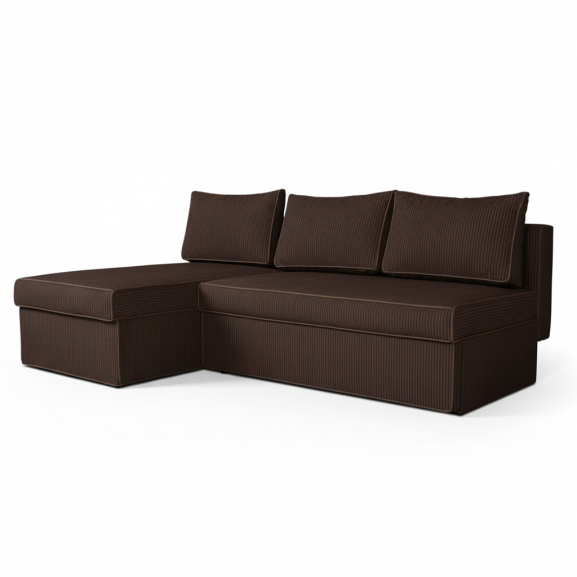Coltar Extensibil Cu Lada New Modulo, Interschimbabil Stanga/Dreapta,Maro, Catifea raiata, 220 x 80 x 155 Cm