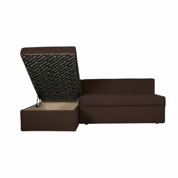 Coltar Extensibil Cu Lada New Modulo, Interschimbabil Stanga/Dreapta,Maro, Catifea raiata, 220 x 80 x 155 Cm
