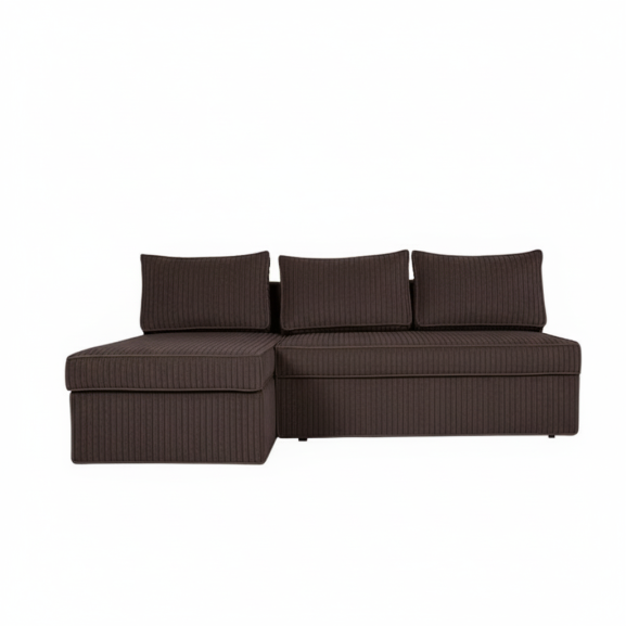 Coltar Extensibil Cu Lada New Modulo, Interschimbabil Stanga/Dreapta,Maro, Catifea raiata, 220 x 80 x 155 Cm